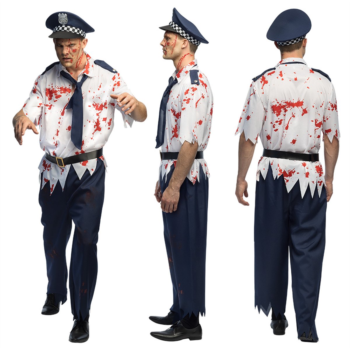 Kostume str. M/L Zombie Blodigt Politibetjent Kostume str. M/L Zombie Blodigt Politibetjent