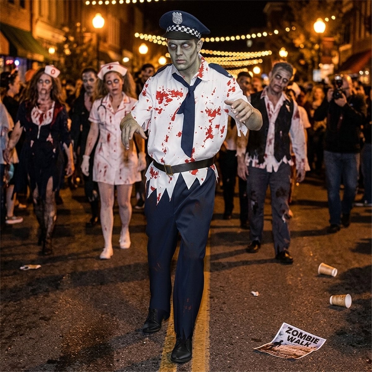 Kostume str. M/L Zombie Blodigt Politibetjent Kostume str. M/L Zombie Blodigt Politibetjent