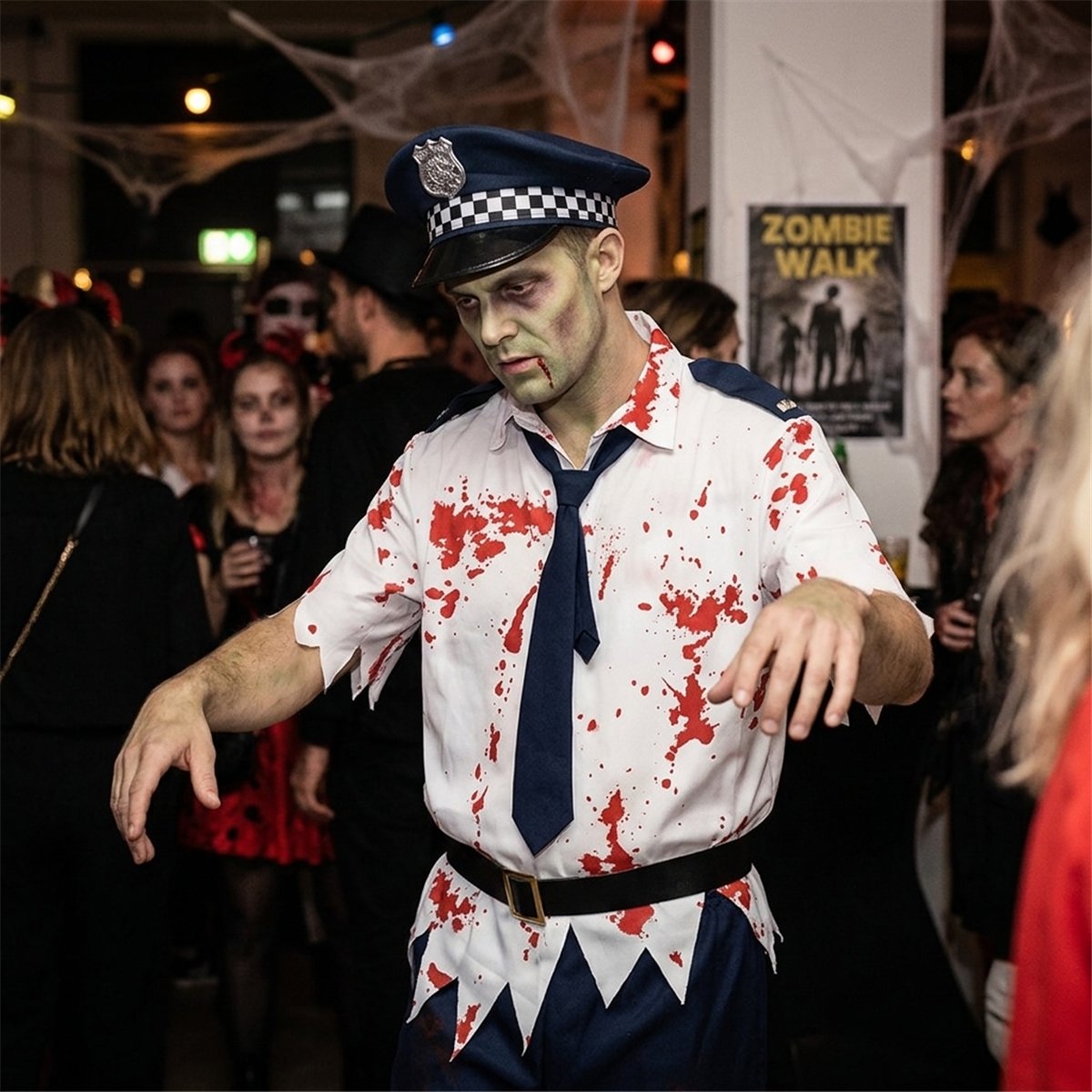Kostume str. M/L Zombie Blodigt Politibetjent Kostume str. M/L Zombie Blodigt Politibetjent