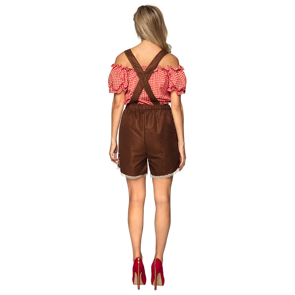 Tyrolerkjole str. 44/46 Lederhosen med ternet top - Oktoberfest-kostume