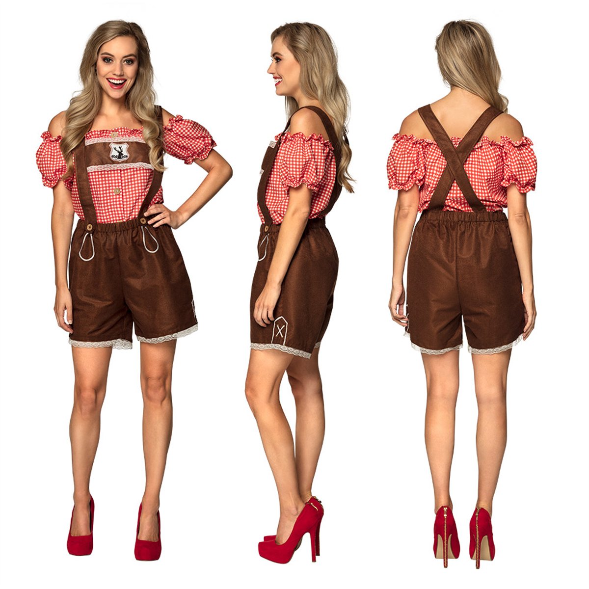 Tyrolerkjole str. 44/46 Lederhosen med ternet top - Oktoberfest-kostume