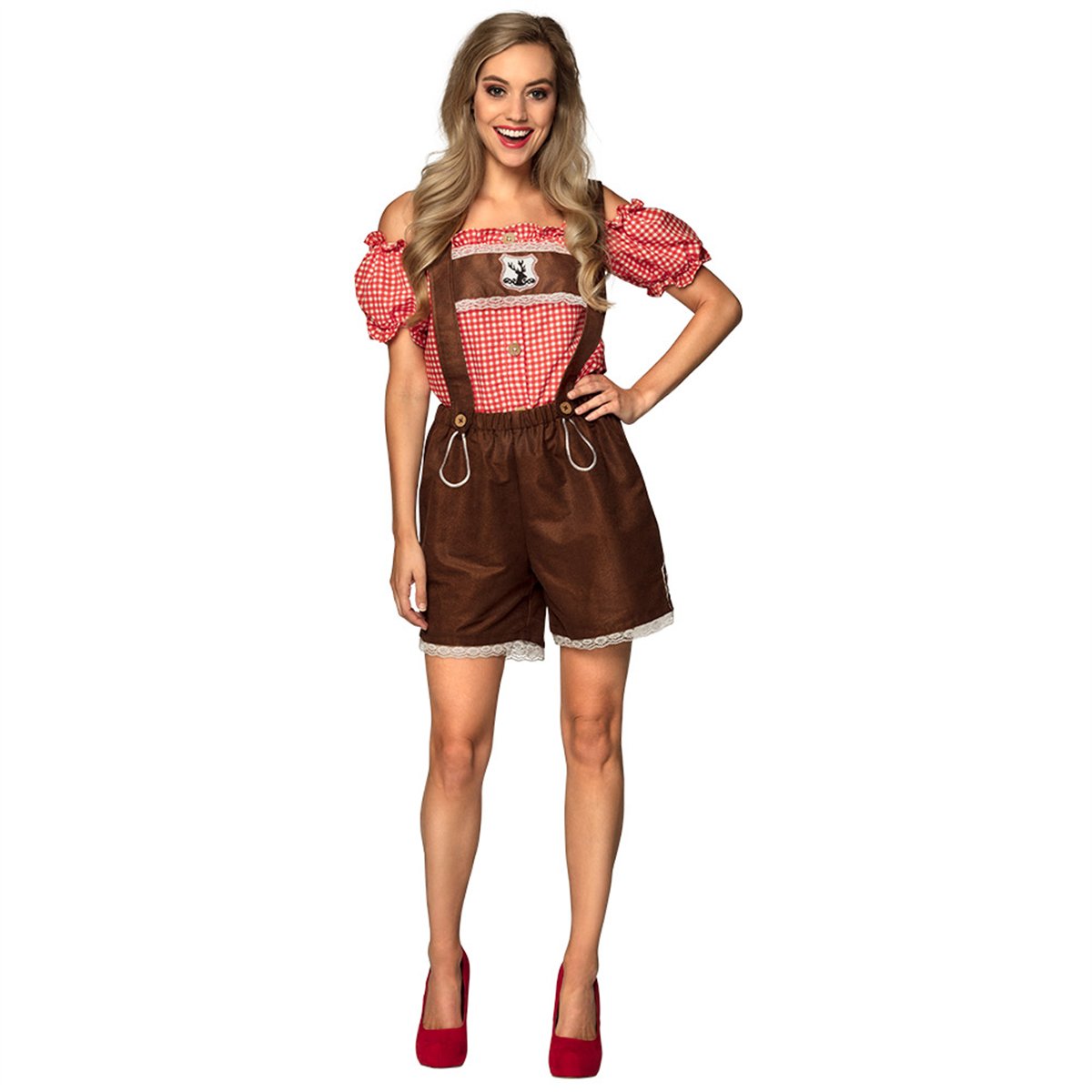 Tyrolerkjole str. 44/46 Lederhosen med ternet top - Oktoberfest-kostume Tyrolerkjole str. 44/46 Lederhosen med ternet top - Oktoberfest-kostume