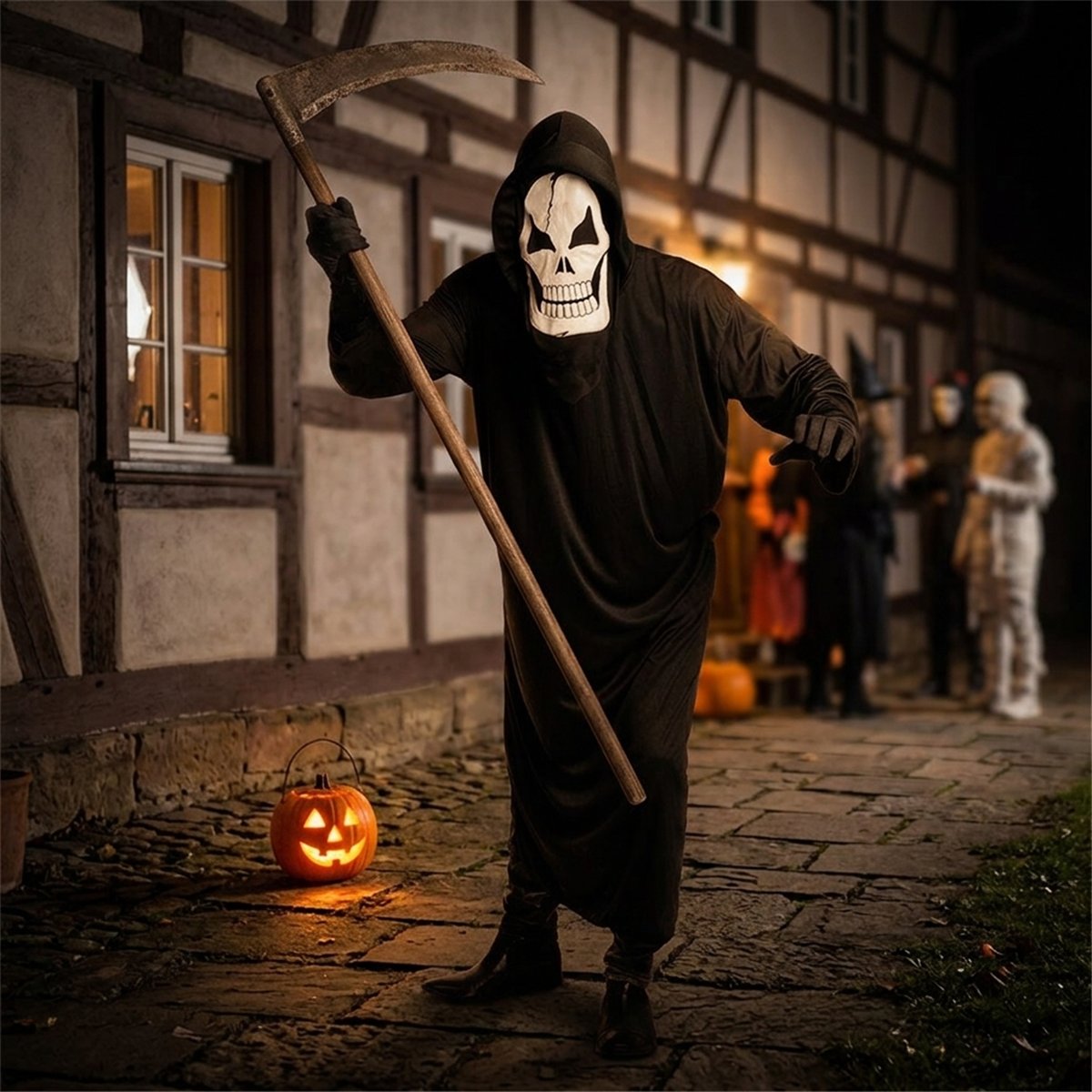 Grim Reaper-kostume str. M/L &ndash; h&aelig;ttek&aring;be med maske