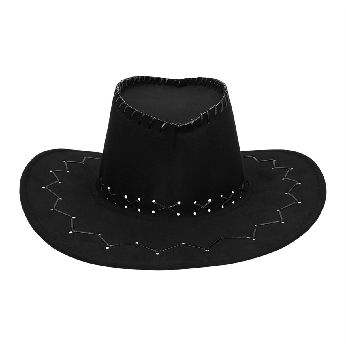 Cowboyhat &ndash; Sort Westernhat i L&aelig;derlook med Hagerem