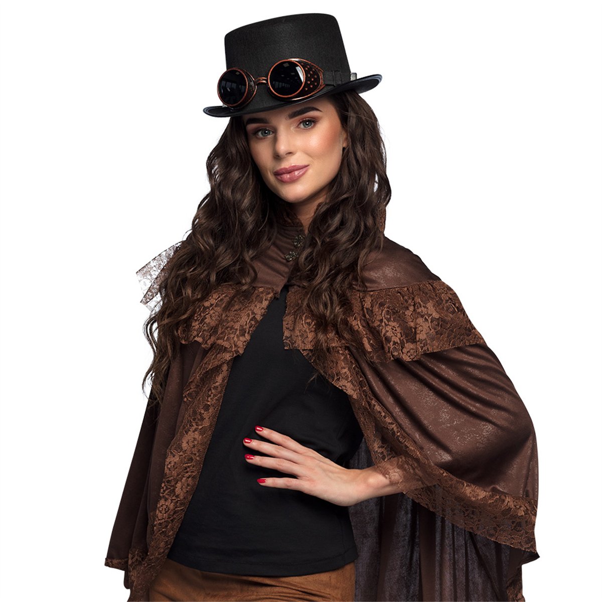 Steampunk Hat – Sort Høj Hat med Kobberfarvede Briller Steampunk Hat – Sort Høj Hat med Kobberfarvede Briller