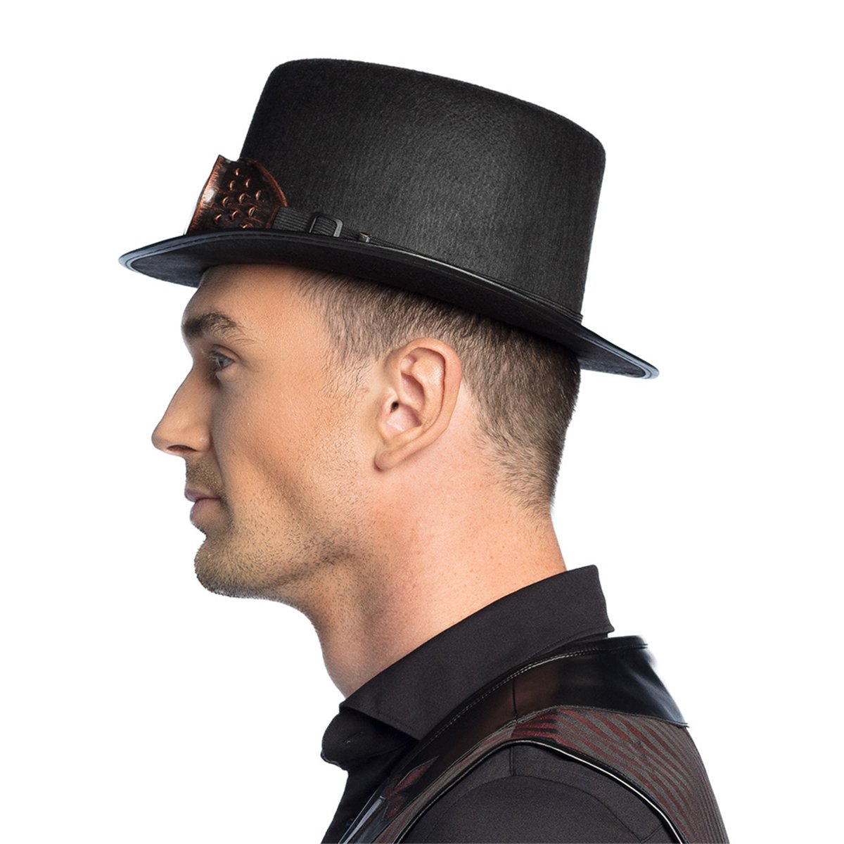 Steampunk Hat – Sort Høj Hat med Kobberfarvede Briller Steampunk Hat – Sort Høj Hat med Kobberfarvede Briller