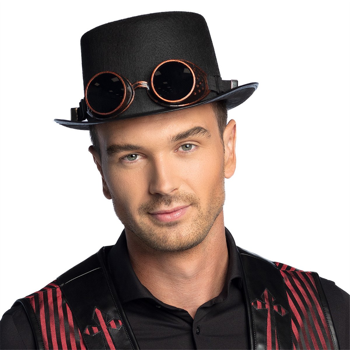 Steampunk Hat – Sort Høj Hat med Kobberfarvede Briller Steampunk Hat – Sort Høj Hat med Kobberfarvede Briller
