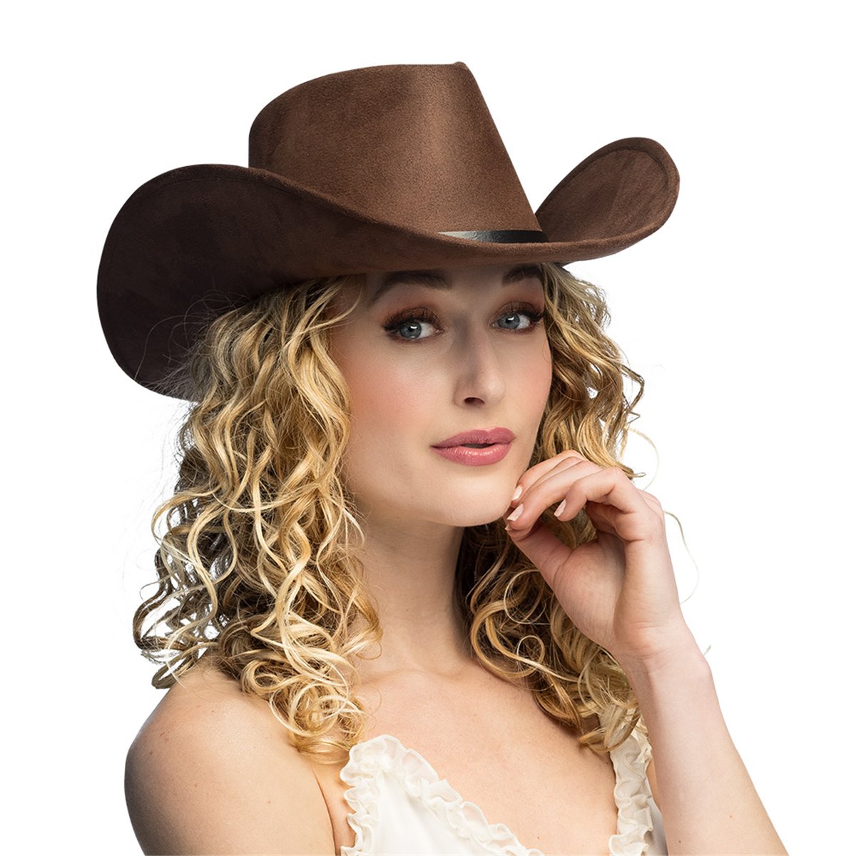 Cowboyhat - Brun Westernhat i Ruskindslook med Sort B&aring;nd