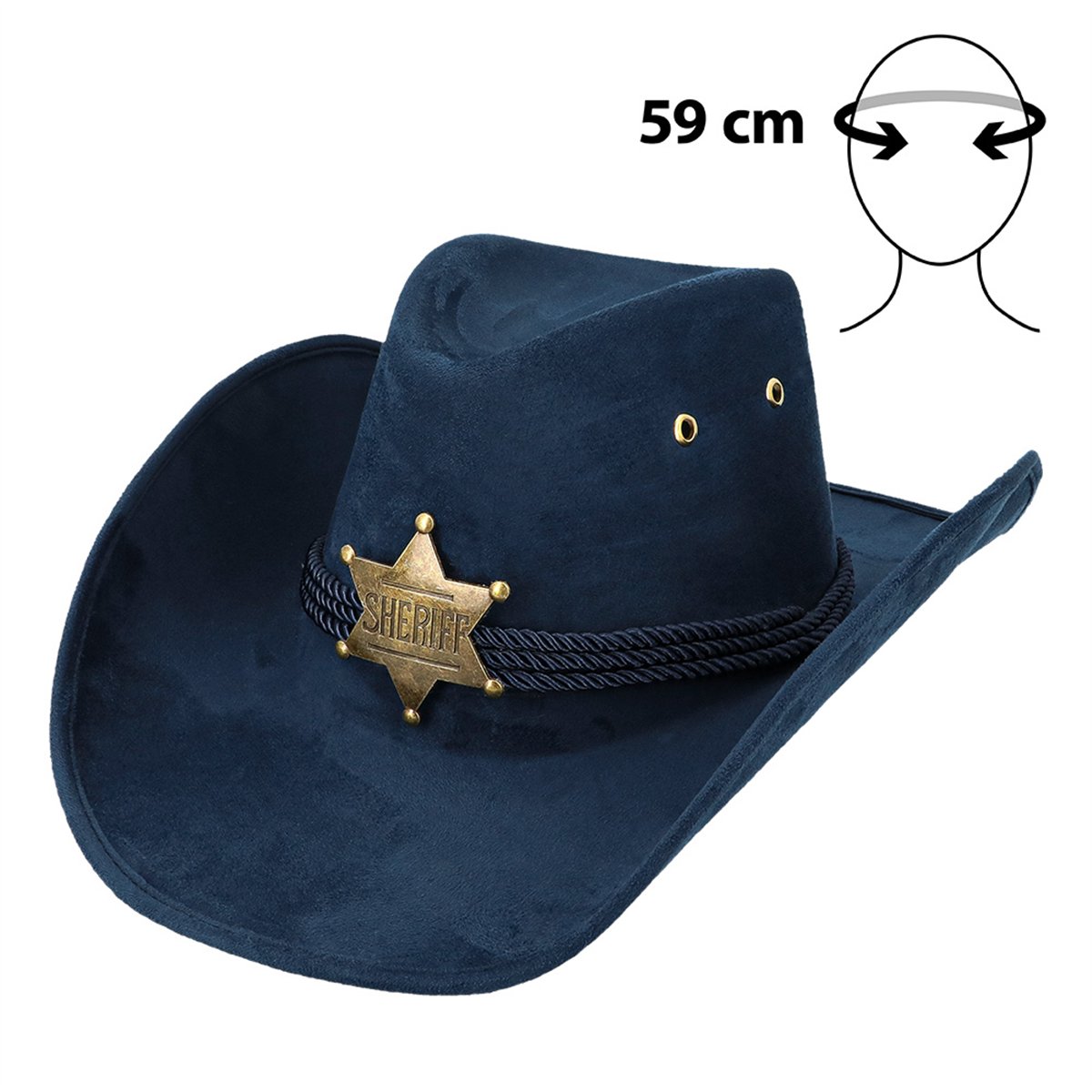 Sheriffhat &ndash; Bl&aring; Cowboyhat i Ruskindslook med Stjerne