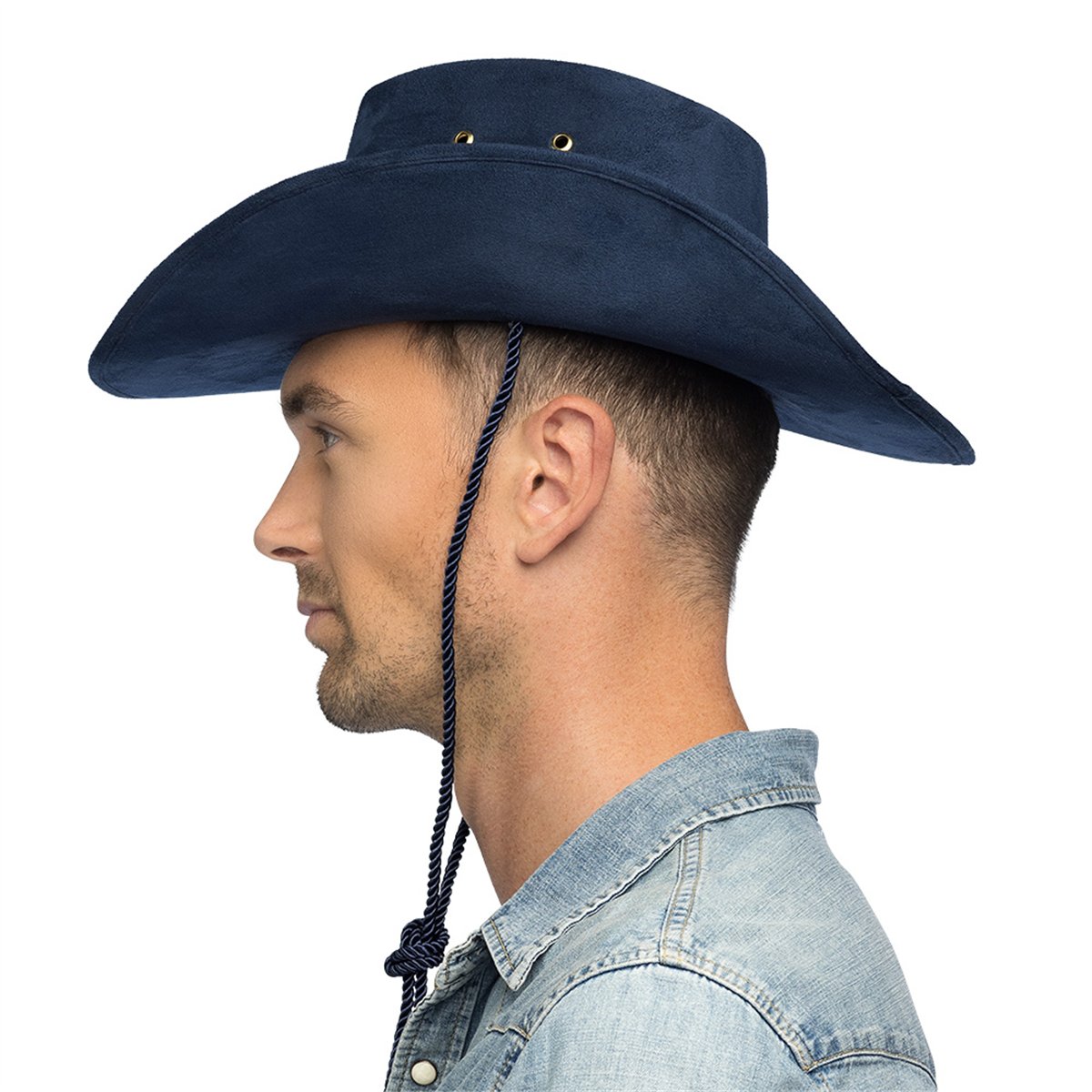 Sheriffhat &ndash; Bl&aring; Cowboyhat i Ruskindslook med Stjerne
