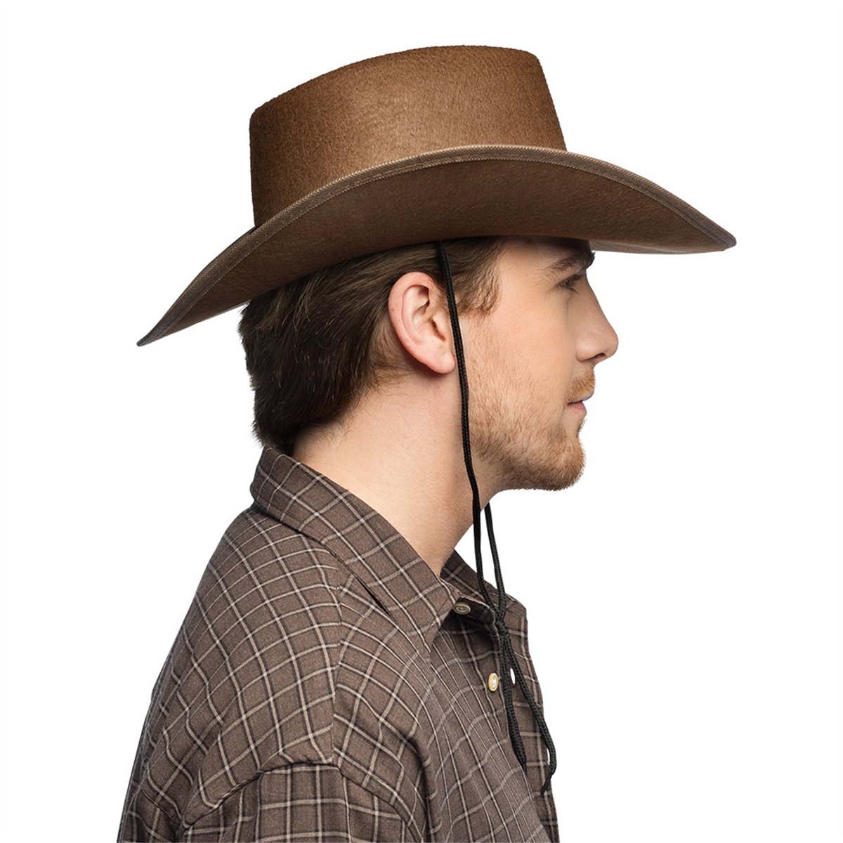 Cowboyhat str. 59 – Brun Westernhat med Longhorn-bånd og Guldnitter Cowboyhat str. 59 – Brun Westernhat med Longhorn-bånd og Guldnitter
