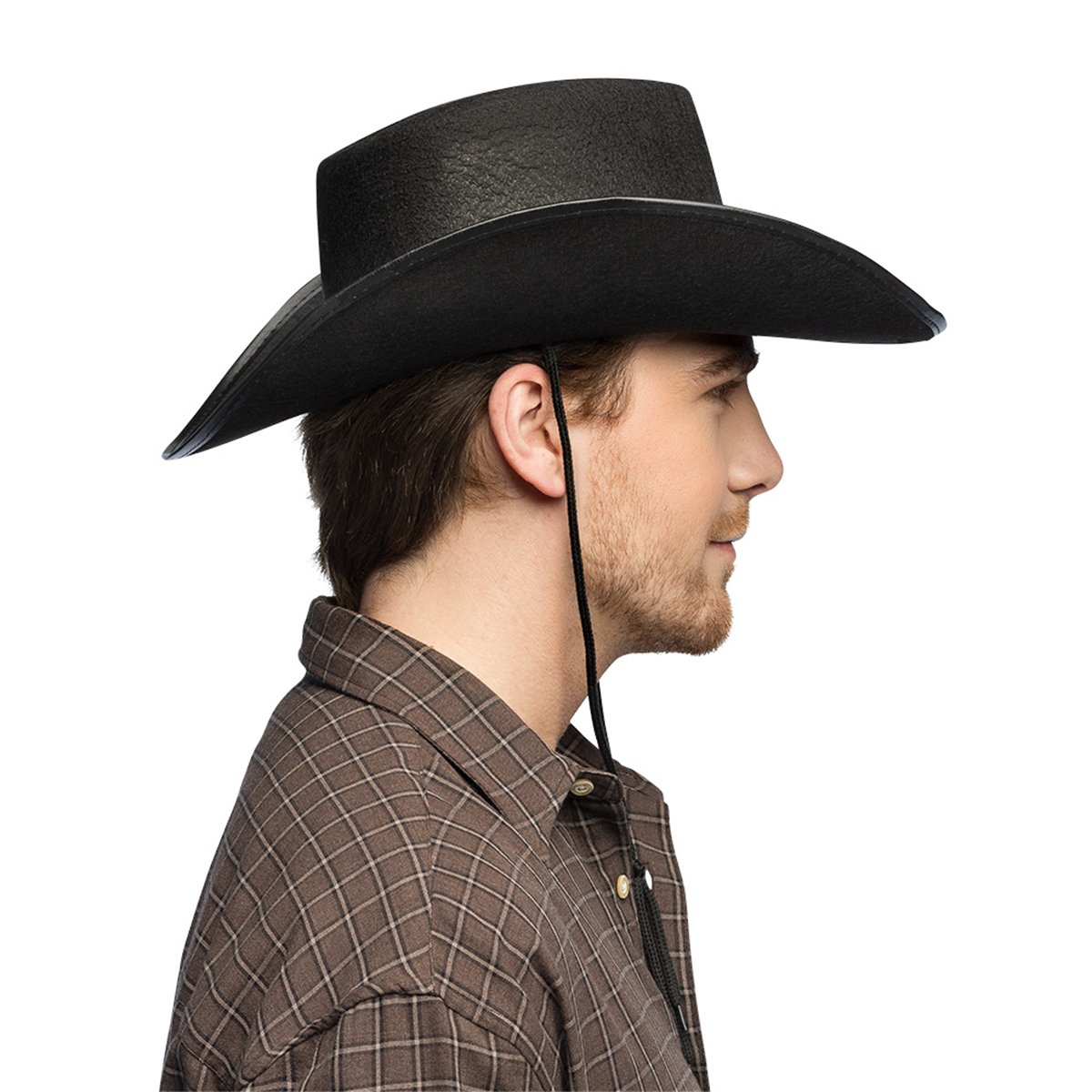 Cowboyhat str. 59 – Sort Westernhat med Longhorn-bånd og Guldnitter Cowboyhat str. 59 – Sort Westernhat med Longhorn-bånd og Guldnitter