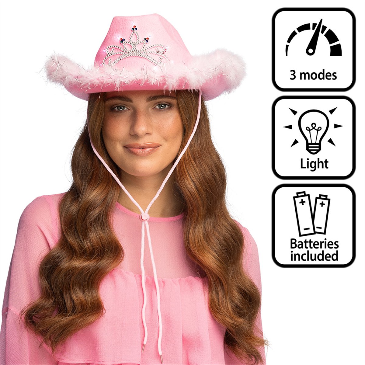 Cowboyhat - Lyserød Hat med LED Lys - 3 Lysindstillinger Cowboyhat - Lyserød Hat med LED Lys - 3 Lysindstillinger