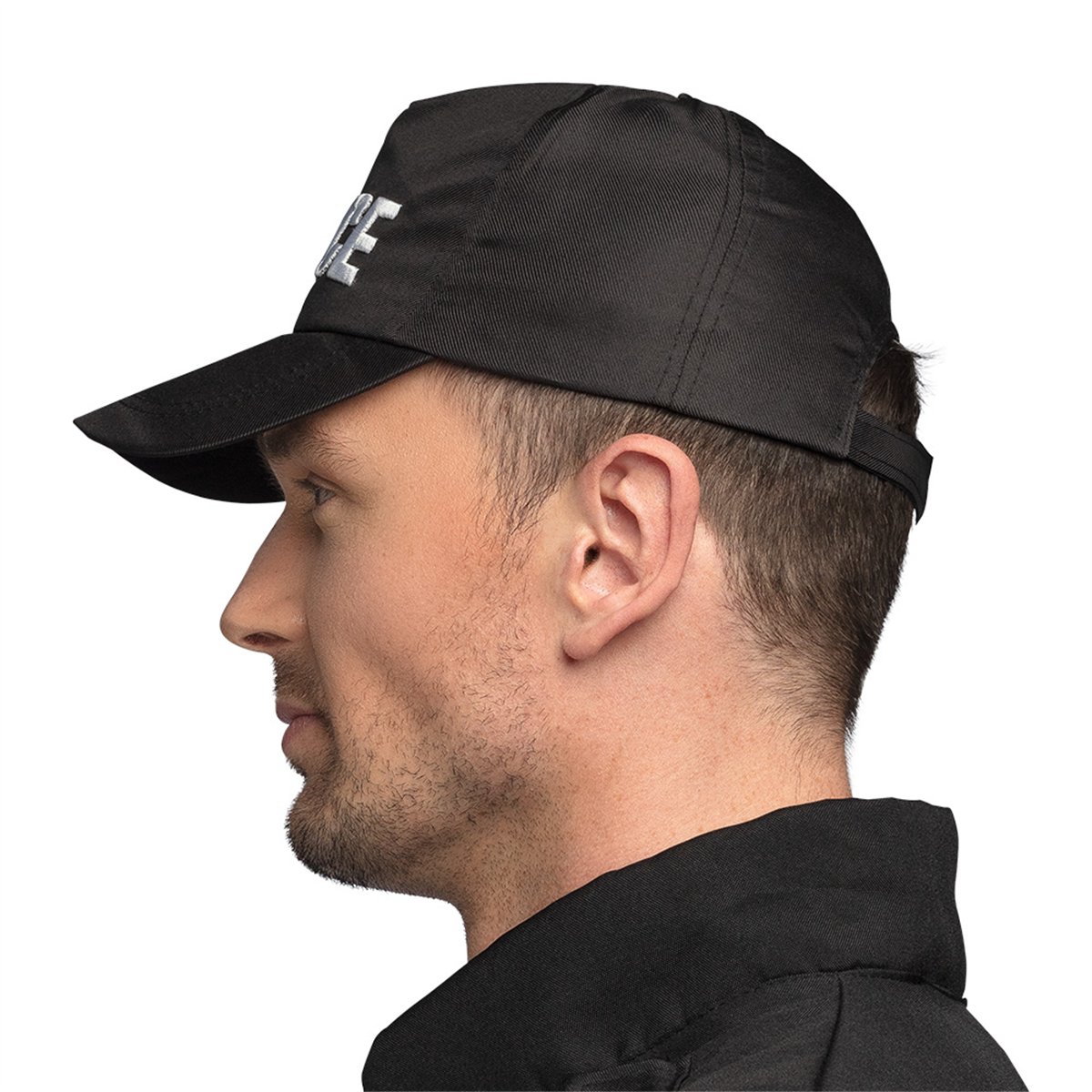 Politikasket &ndash; Sort Kasket med Broderet POLICE-tekst
