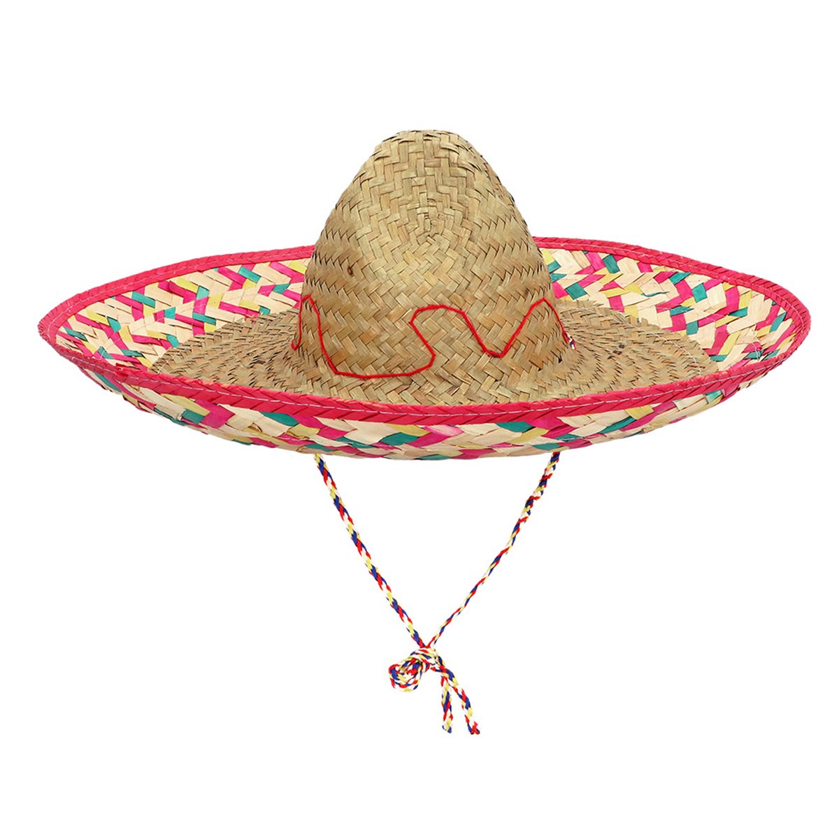 Sombrero &Oslash; 50 cm &ndash; Naturfarvet Palmehat med Farvede Detaljer og Sn&oslash;re