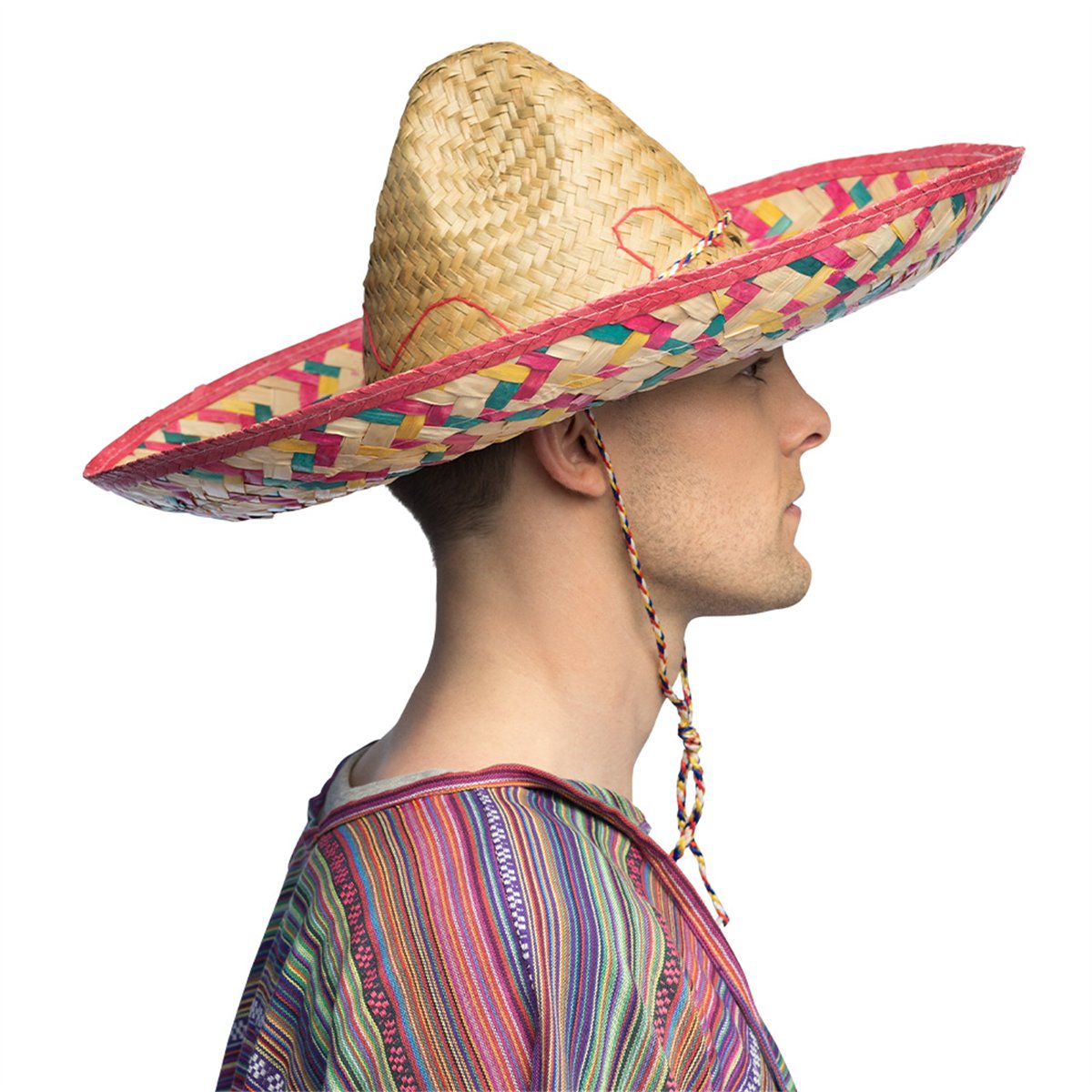Sombrero &Oslash; 50 cm &ndash; Naturfarvet Palmehat med Farvede Detaljer og Sn&oslash;re