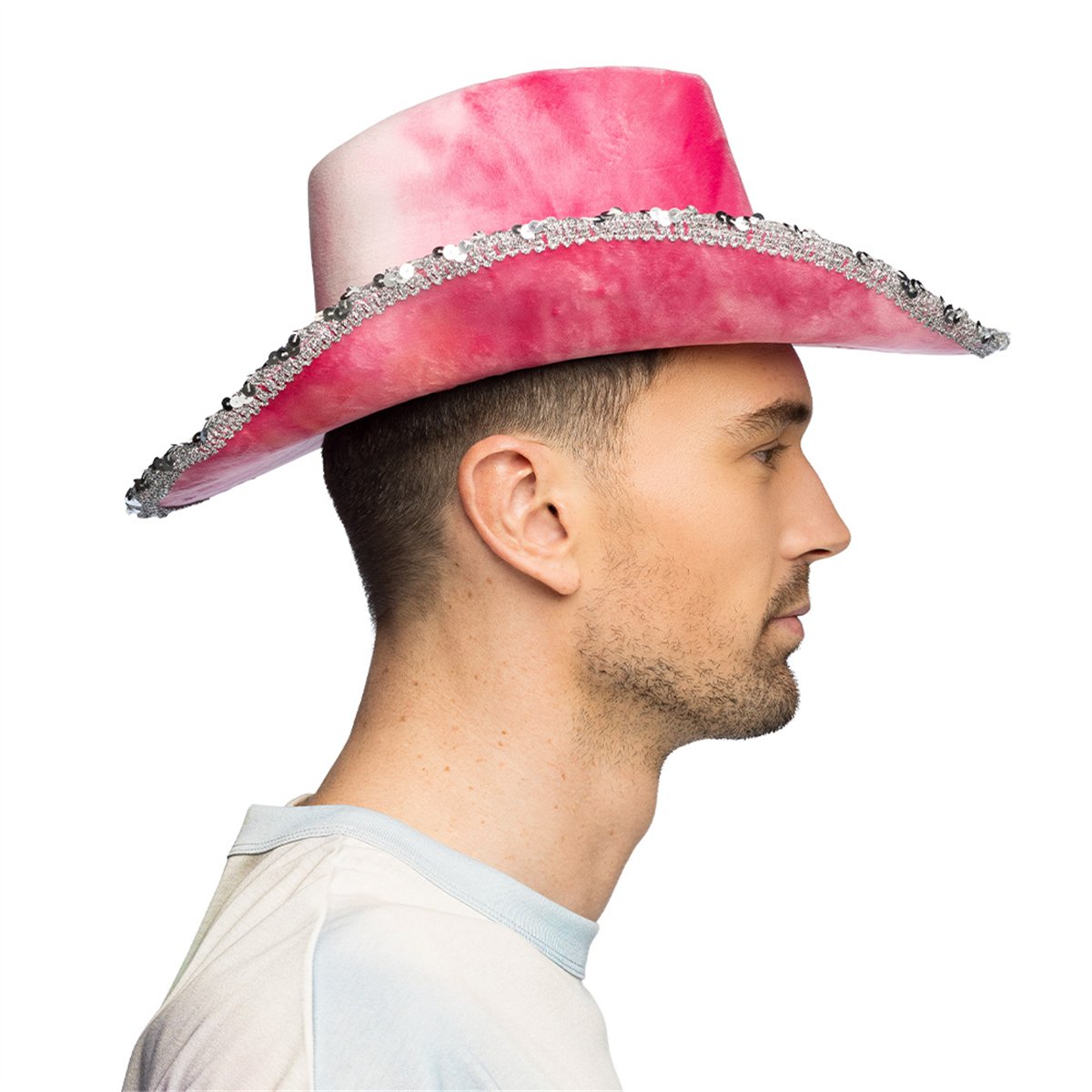 Cowboyhat – Lyserød og Orange Tie-Dye Hat i Fløjlslook med Rhinsten Cowboyhat – Lyserød og Orange Tie-Dye Hat i Fløjlslook med Rhinsten