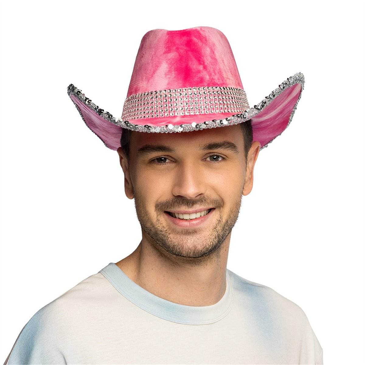 Cowboyhat – Lyserød og Orange Tie-Dye Hat i Fløjlslook med Rhinsten Cowboyhat – Lyserød og Orange Tie-Dye Hat i Fløjlslook med Rhinsten