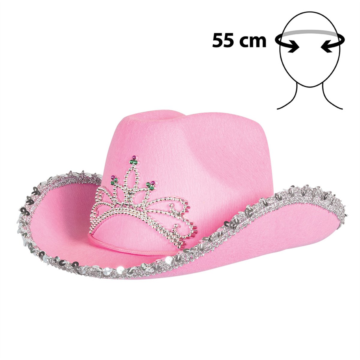 Cowboyhat B&oslash;rn &ndash; Lyser&oslash;d Glimmerhat med Fastsyet Tiara