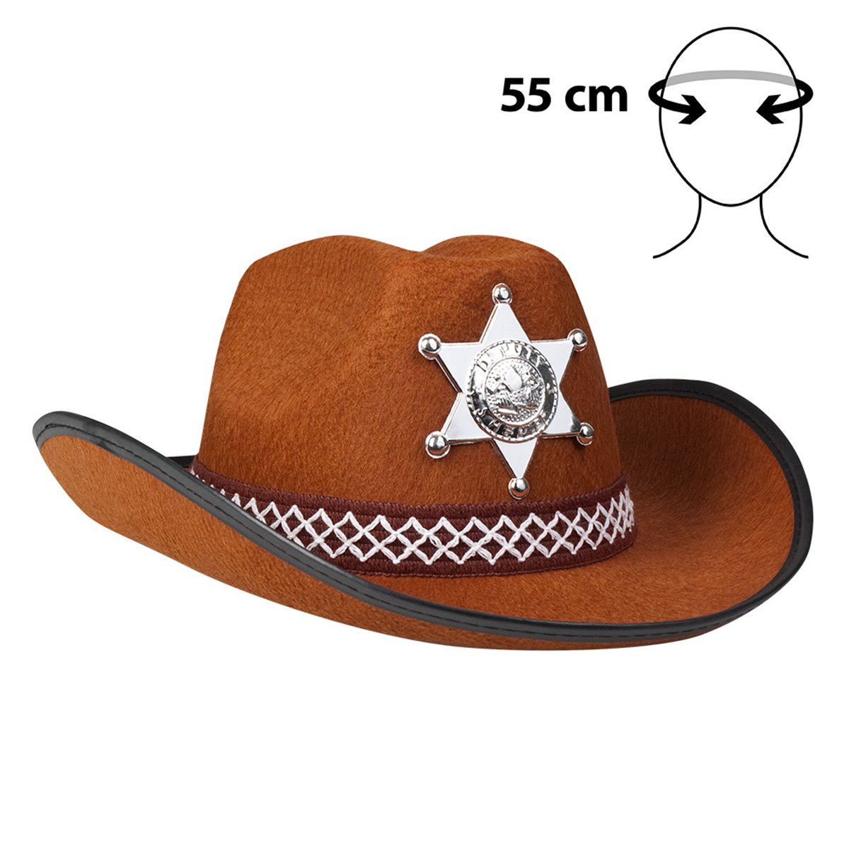Cowboyhat B&oslash;rn str. 55 &ndash; Brun Sheriffhat