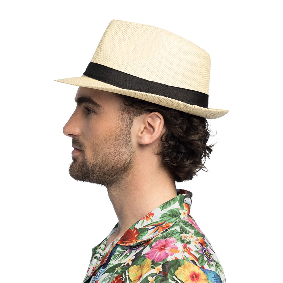 Trilbyhat &ndash; Naturfarvet Str&aring;hat-look med Sort B&aring;nd