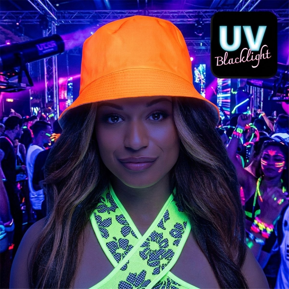 B&oslash;llehat &ndash; Neonorange med UV-effekt