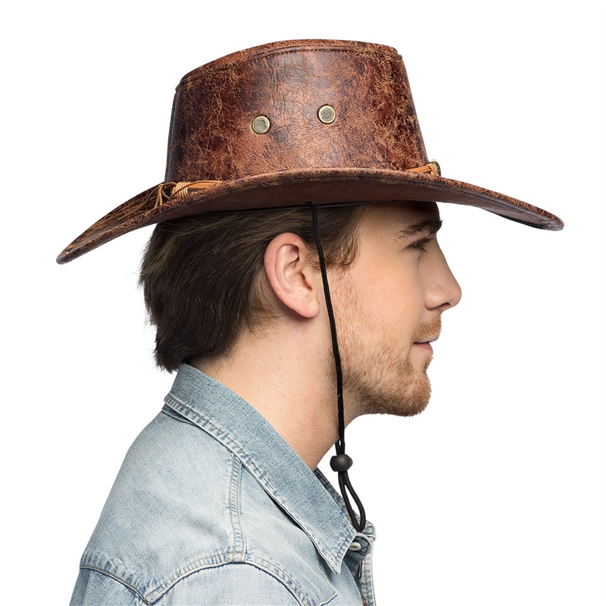 Cowboyhat &ndash; Brun Westernhat i L&aelig;derlook