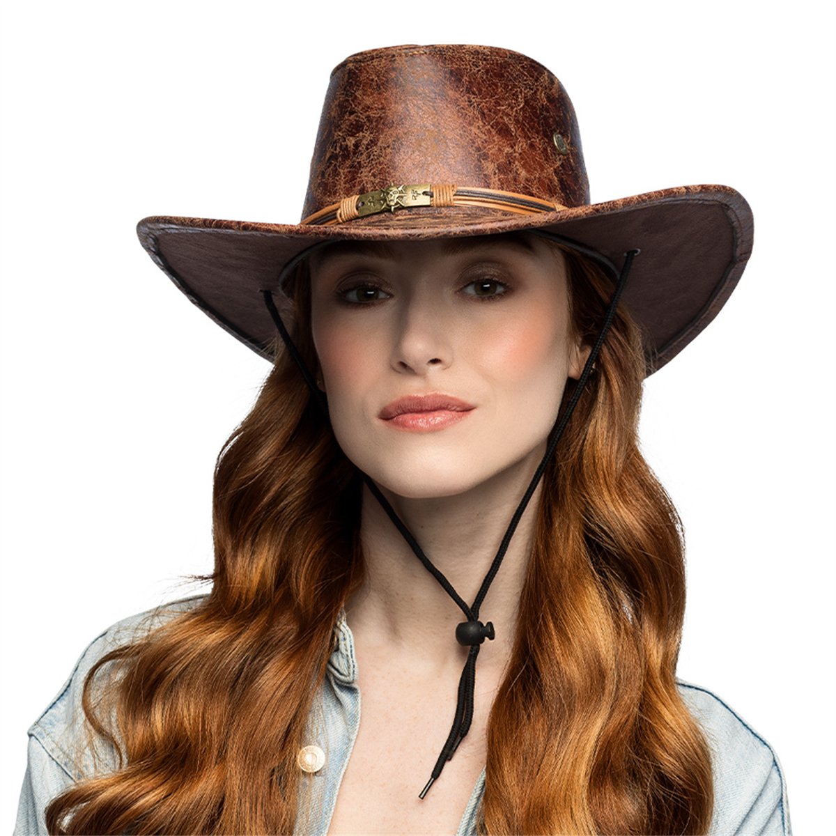 Cowboyhat &ndash; Brun Westernhat i L&aelig;derlook
