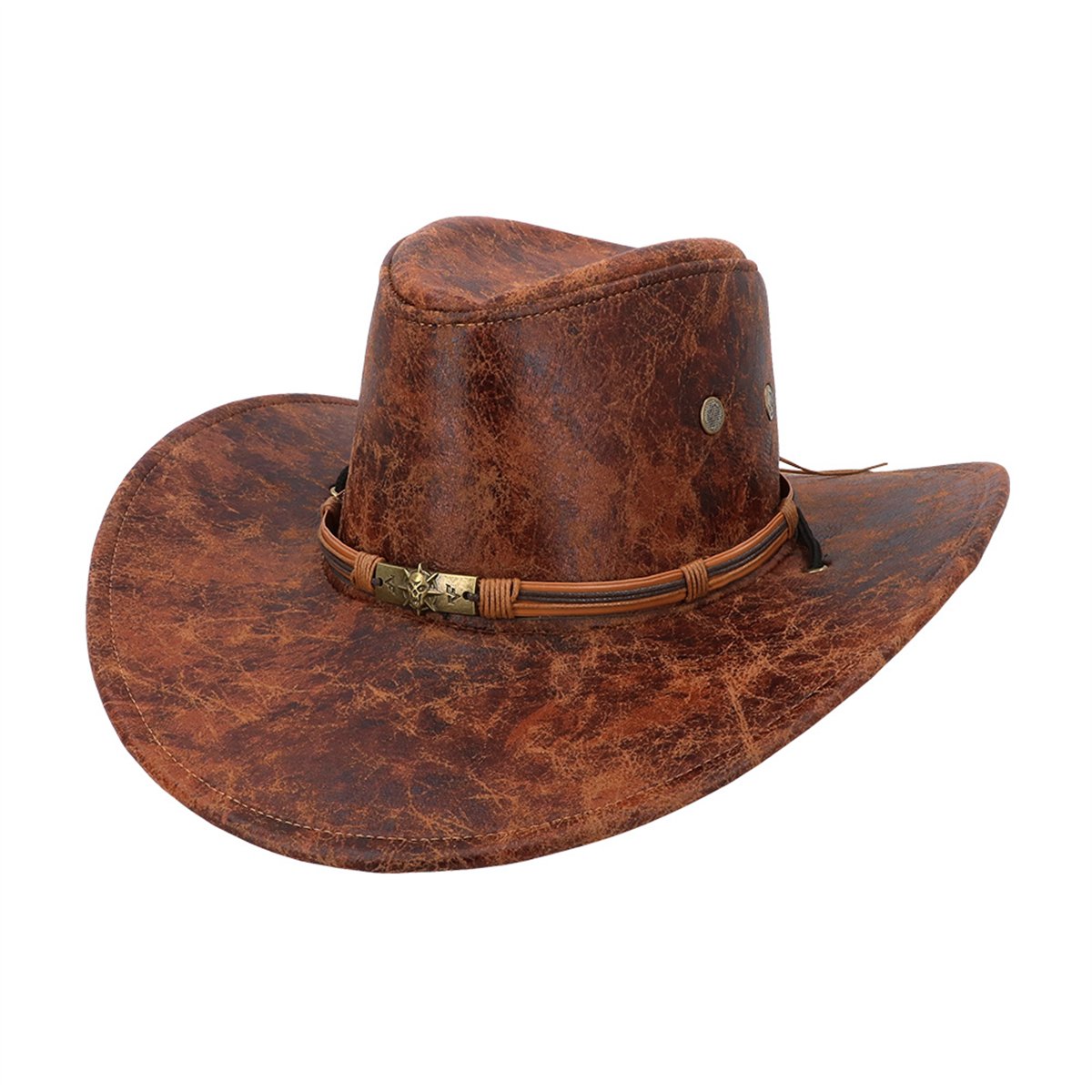 Cowboyhat &ndash; Brun Westernhat i L&aelig;derlook