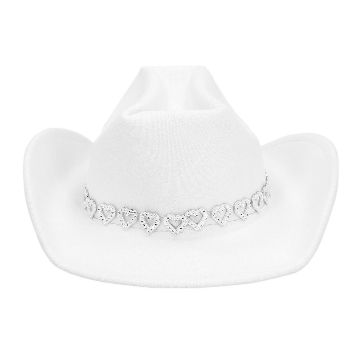 Cowboyhat &ndash; Hvid Westernhat med B&aring;nd af Glitterhjerter