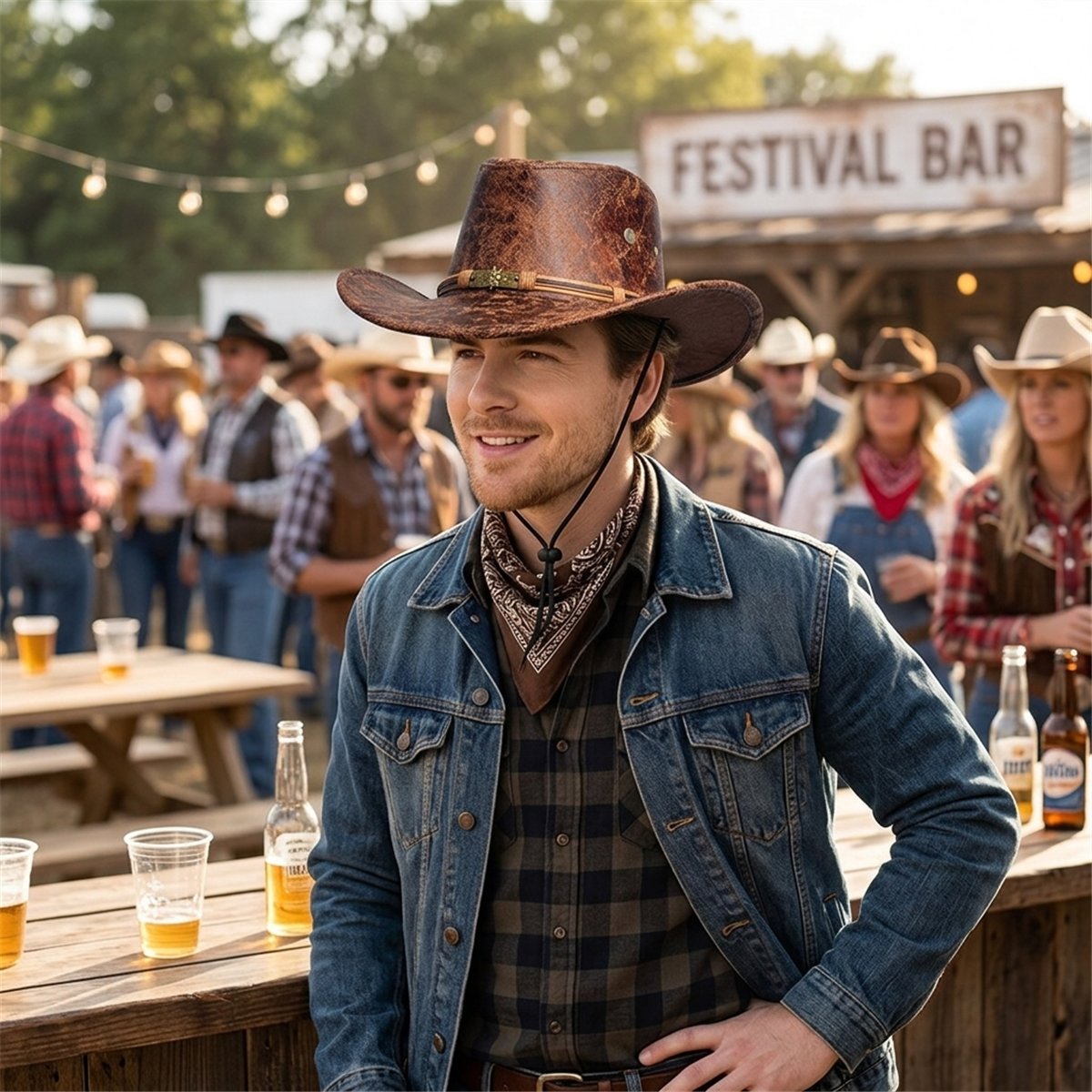 Cowboyhat &ndash; Brun Westernhat i L&aelig;derlook