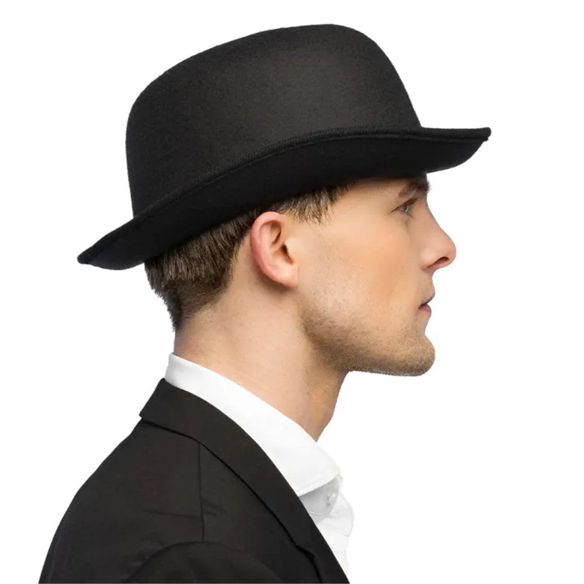 Bowlerhat &ndash; Sort Filthat med Elastisk Inderb&aring;nd