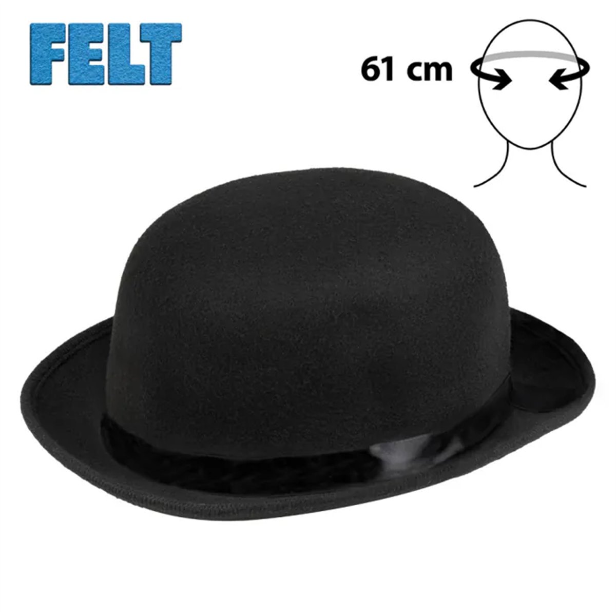 Bowlerhat &ndash; Sort Filthat med Elastisk Inderb&aring;nd