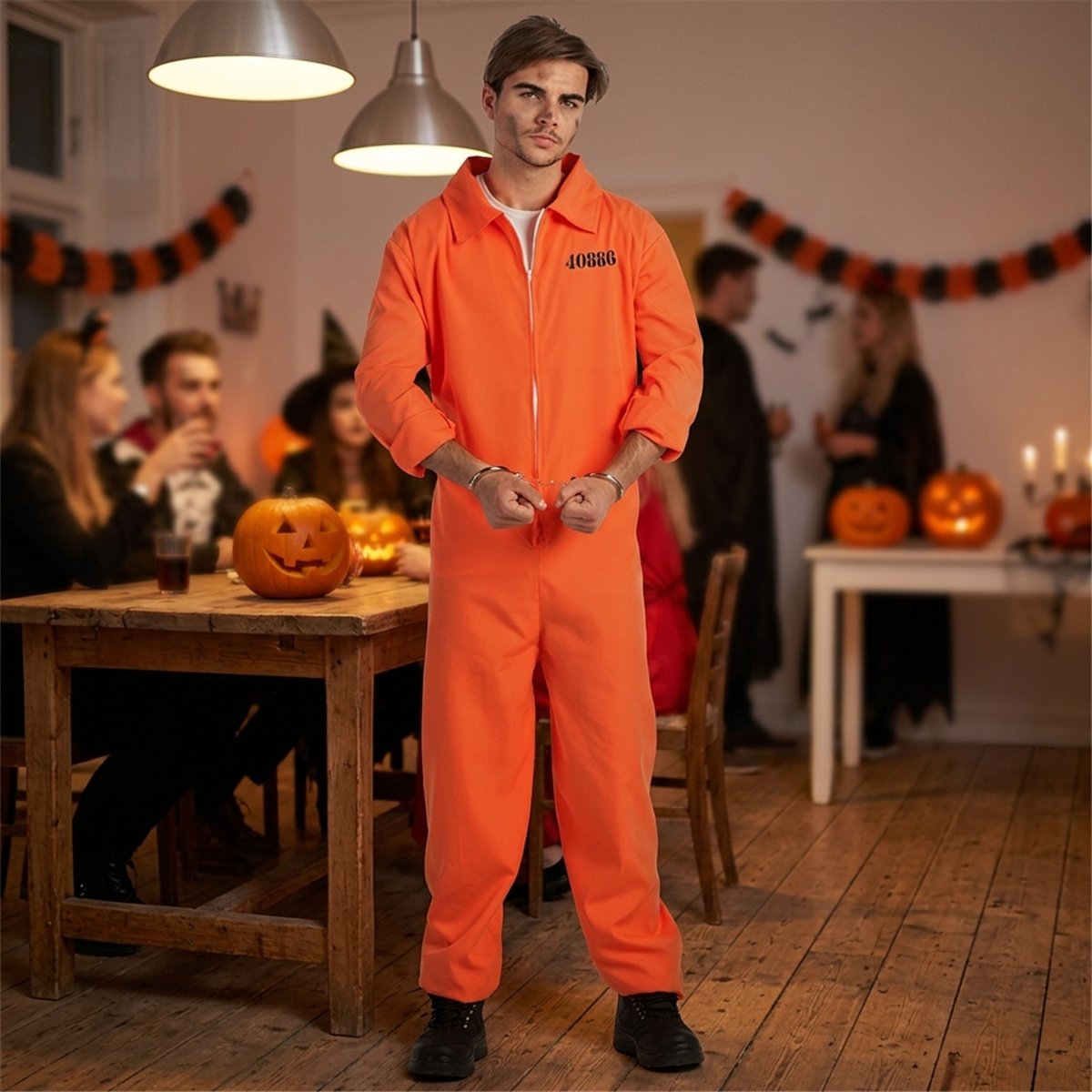 Kostume str. S Fange &ndash; Orange Heldragt med Fangenummer