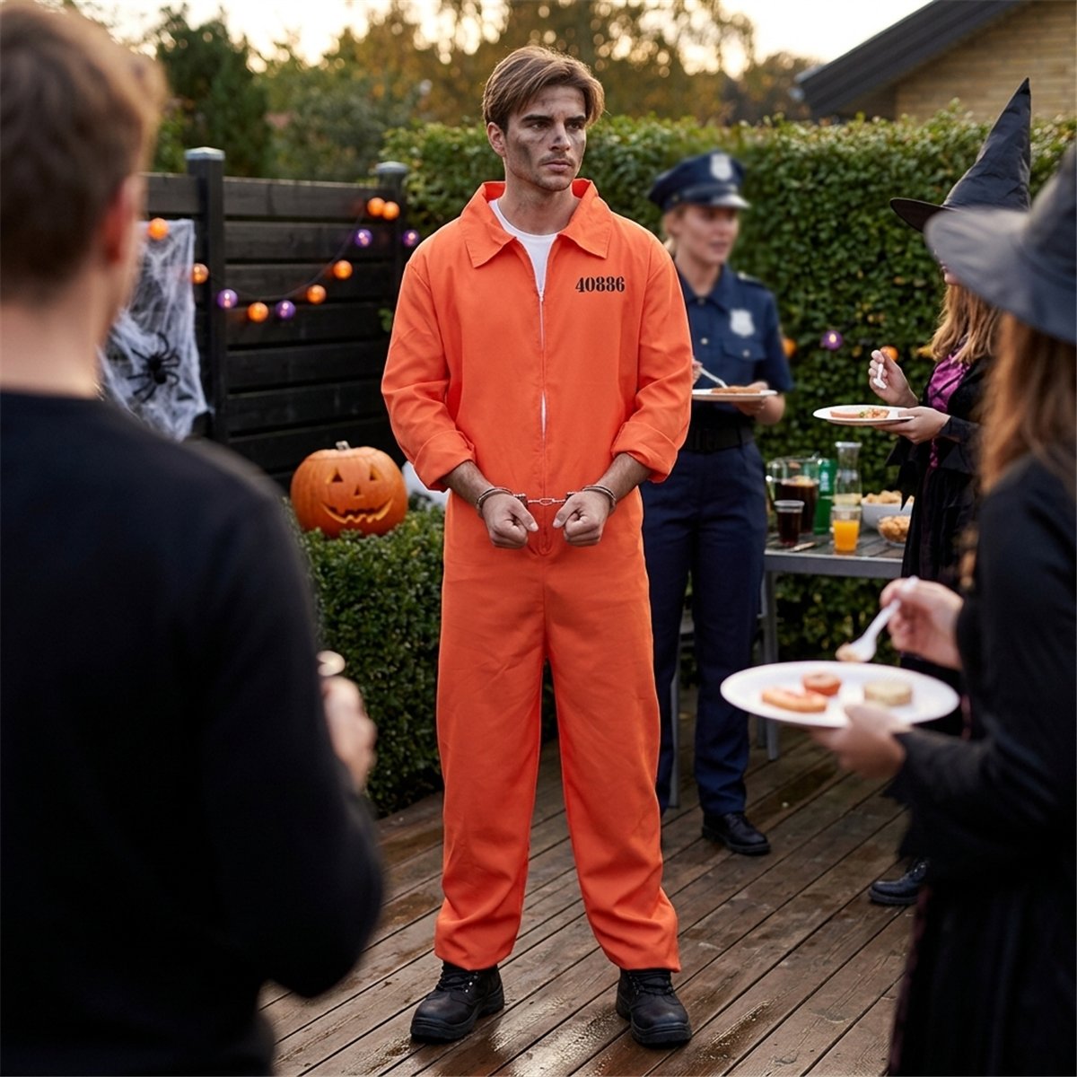 Kostume str. S Fange &ndash; Orange Heldragt med Fangenummer
