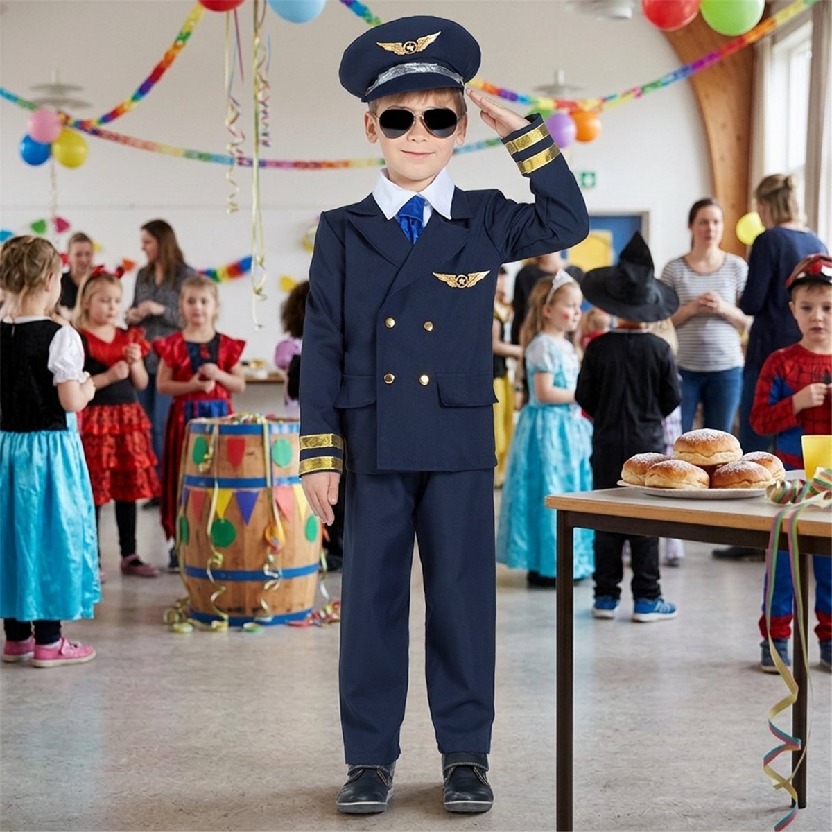 Kostume str. 10-12 år Pilot – Femdelt Kaptajnuniform med Kasket Kostume str. 10-12 år Pilot – Femdelt Kaptajnuniform med Kasket