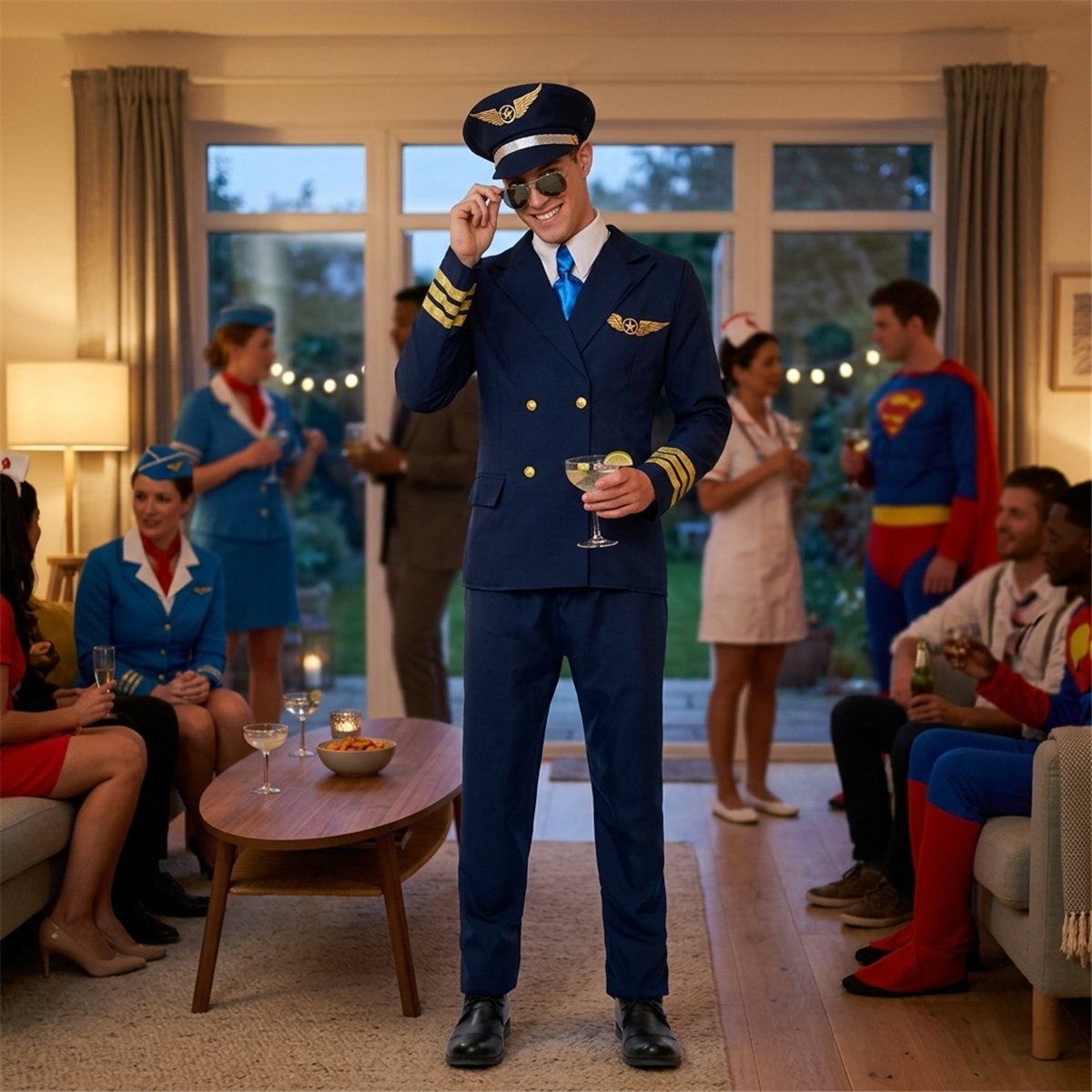 Kostume str. S Pilot – Femdelt Kaptajnuniform med Kasket Kostume str. S Pilot – Femdelt Kaptajnuniform med Kasket
