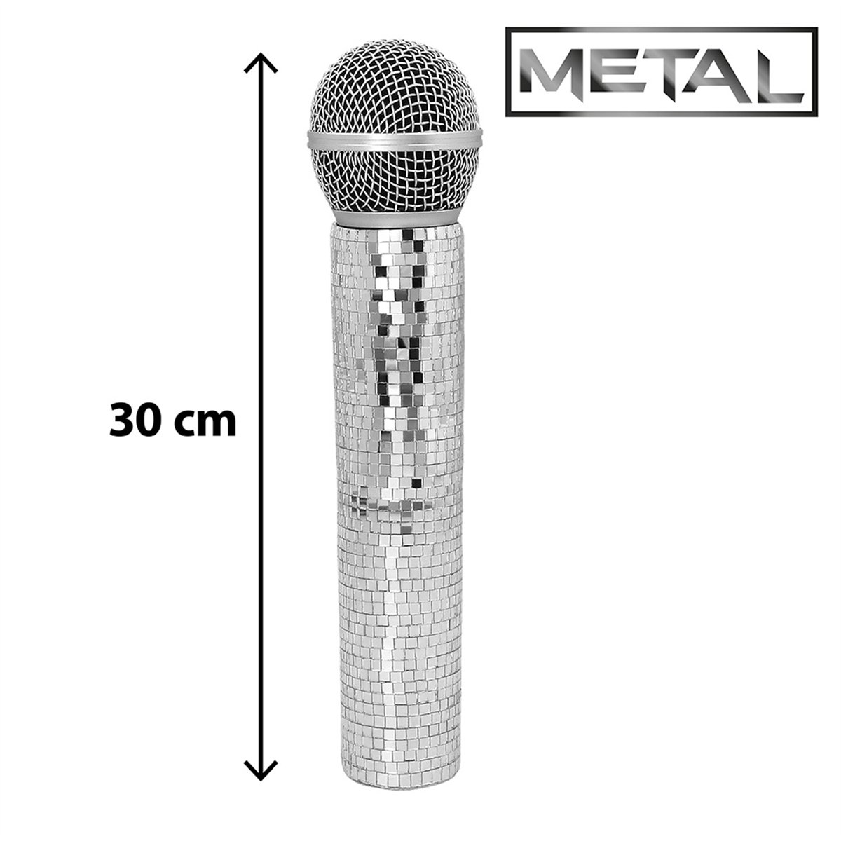 Mikrofon Disco 22,5 cm &ndash; S&oslash;lvfarvet Rekvisit med Spejlblank Overflade