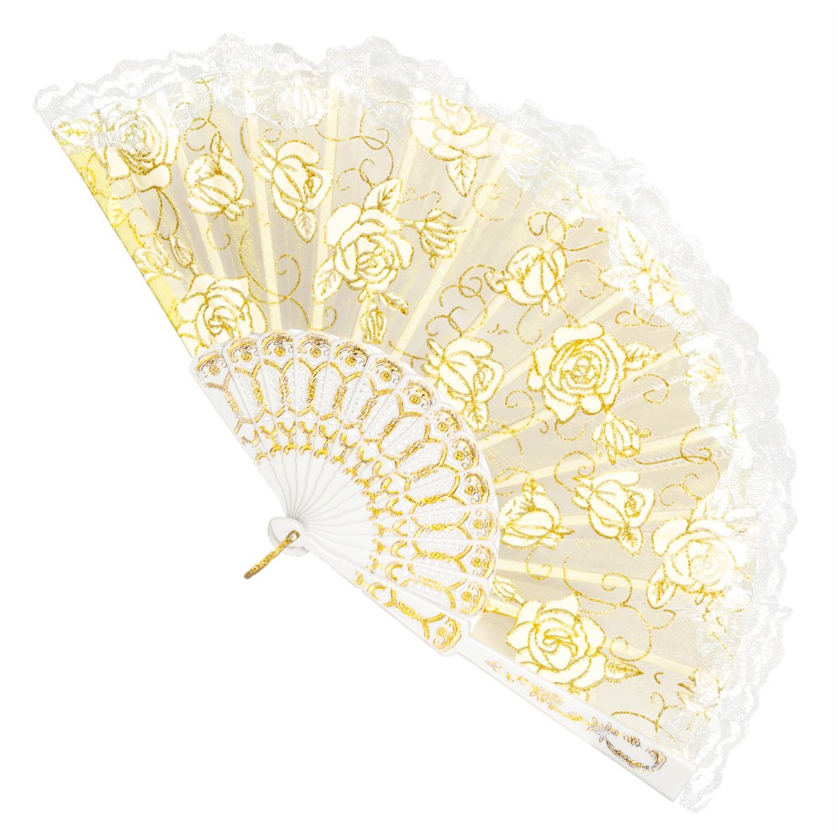 Vifte Dorado Hvid med Guld 25 cm &ndash; Blondevifte i Spansk Stil