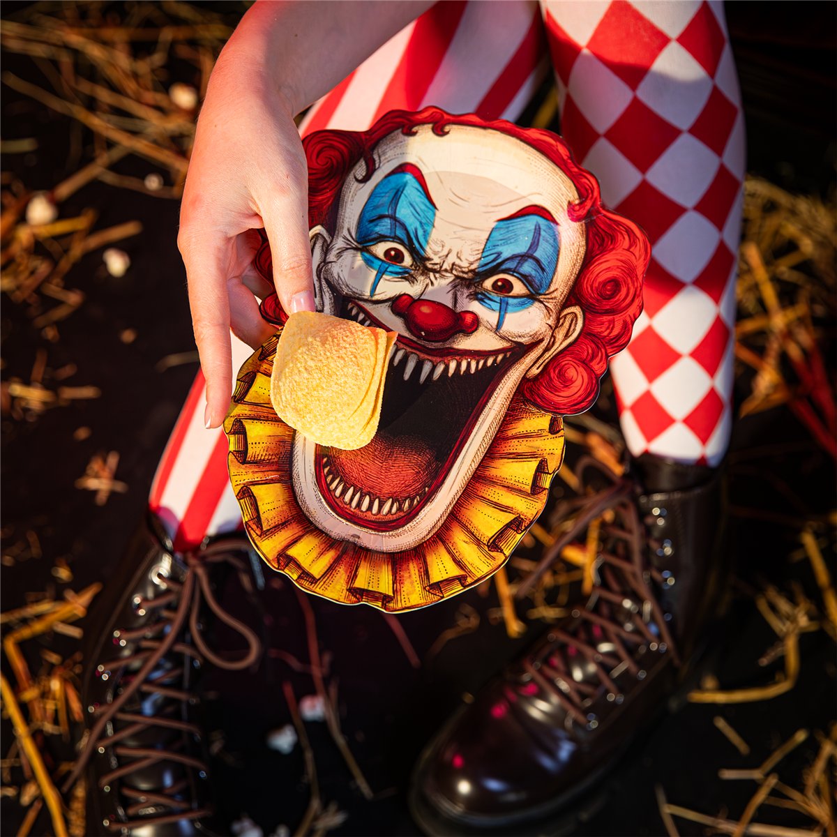 6 stk. Halloween Paptallerkener Freak Show - Klovnehoved
