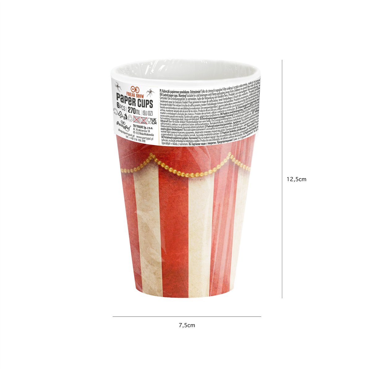 6 stk. Halloween Papkrus Freak Show 270 ml - Cirkusstriber