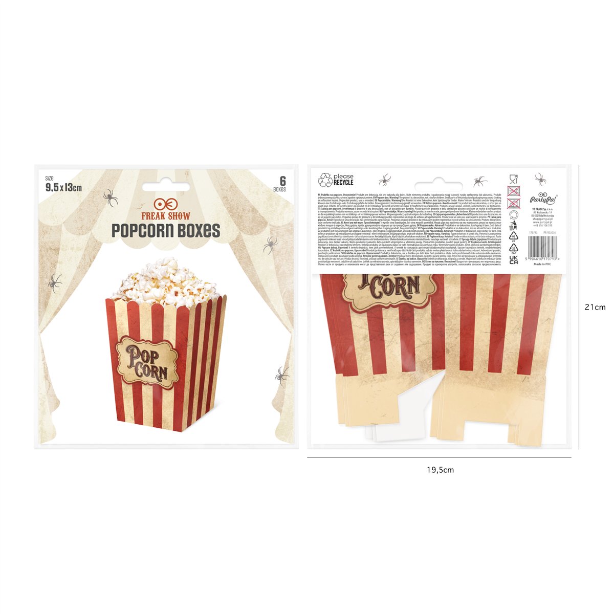 6 stk. Popcorn&aelig;sker med Monster Motiv &ndash; Sjov Snackservering