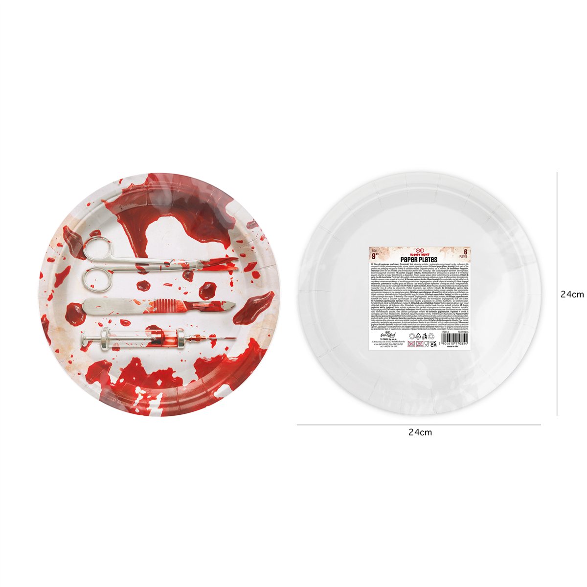 6 stk. Halloween Paptallerkener Bloody Night 23 cm