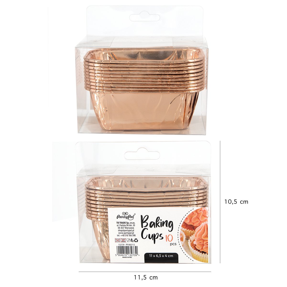 10 stk. Bageforme rektangul&aelig;re roseguld aluminium 11x6,5x4 cm