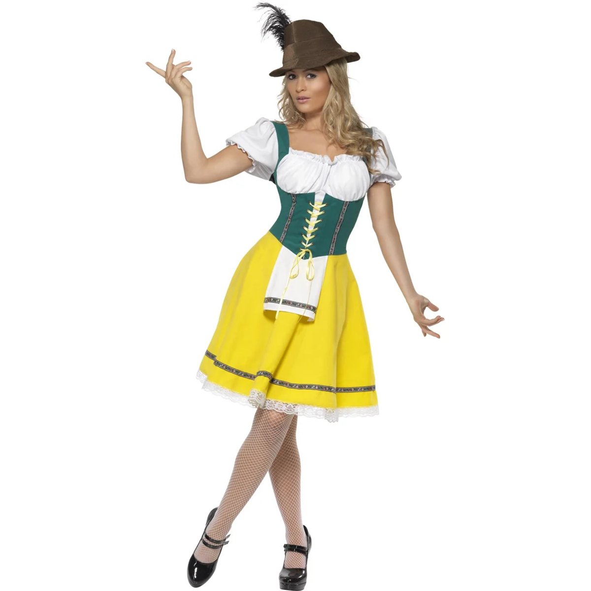 Tyrolerkjole str. S Dirndl Bayerske Enge, gul/grøn Tyrolerkjole str. S Dirndl Bayerske Enge, gul/grøn