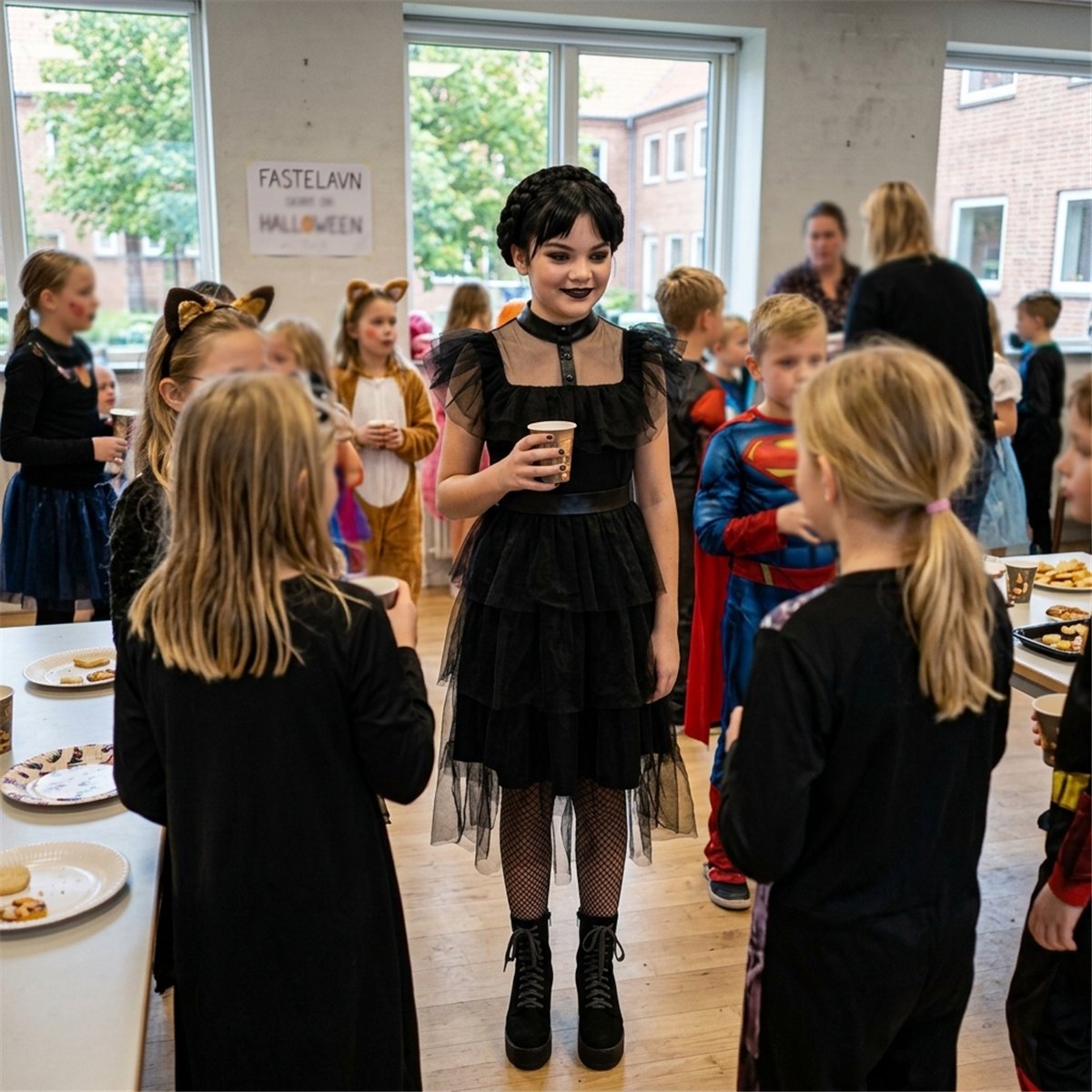 Addams Gotisk balkjole str. 10-12 år Addams Gotisk balkjole str. 10-12 år