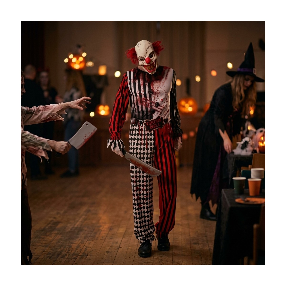 Evil Clown kostume str. XL – blodig heldragt Evil Clown kostume str. XL – blodig heldragt