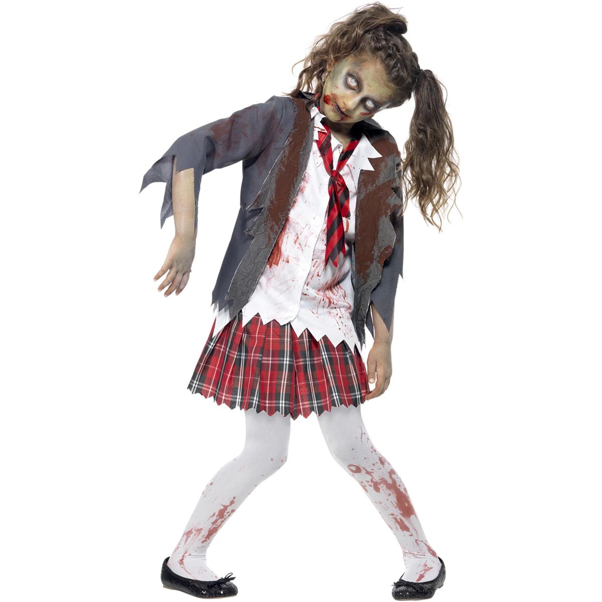 Zombie skolepige-kostume str. 10-12 år Zombie skolepige-kostume str. 10-12 år