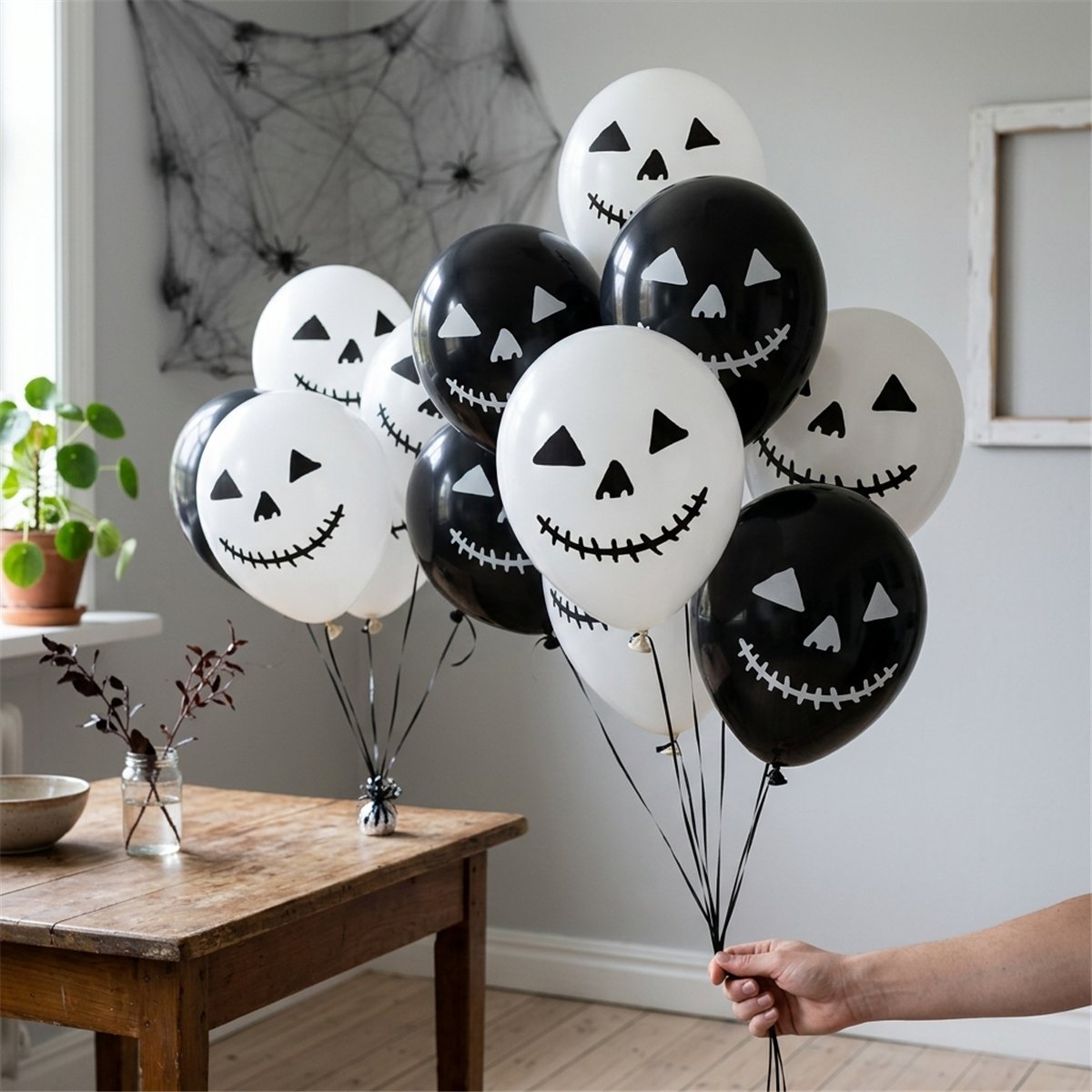 10 stk. Halloween Balloner Sort/Hvid Scar Mouth 26 cm 10 stk. Halloween Balloner Sort/Hvid Scar Mouth 26 cm