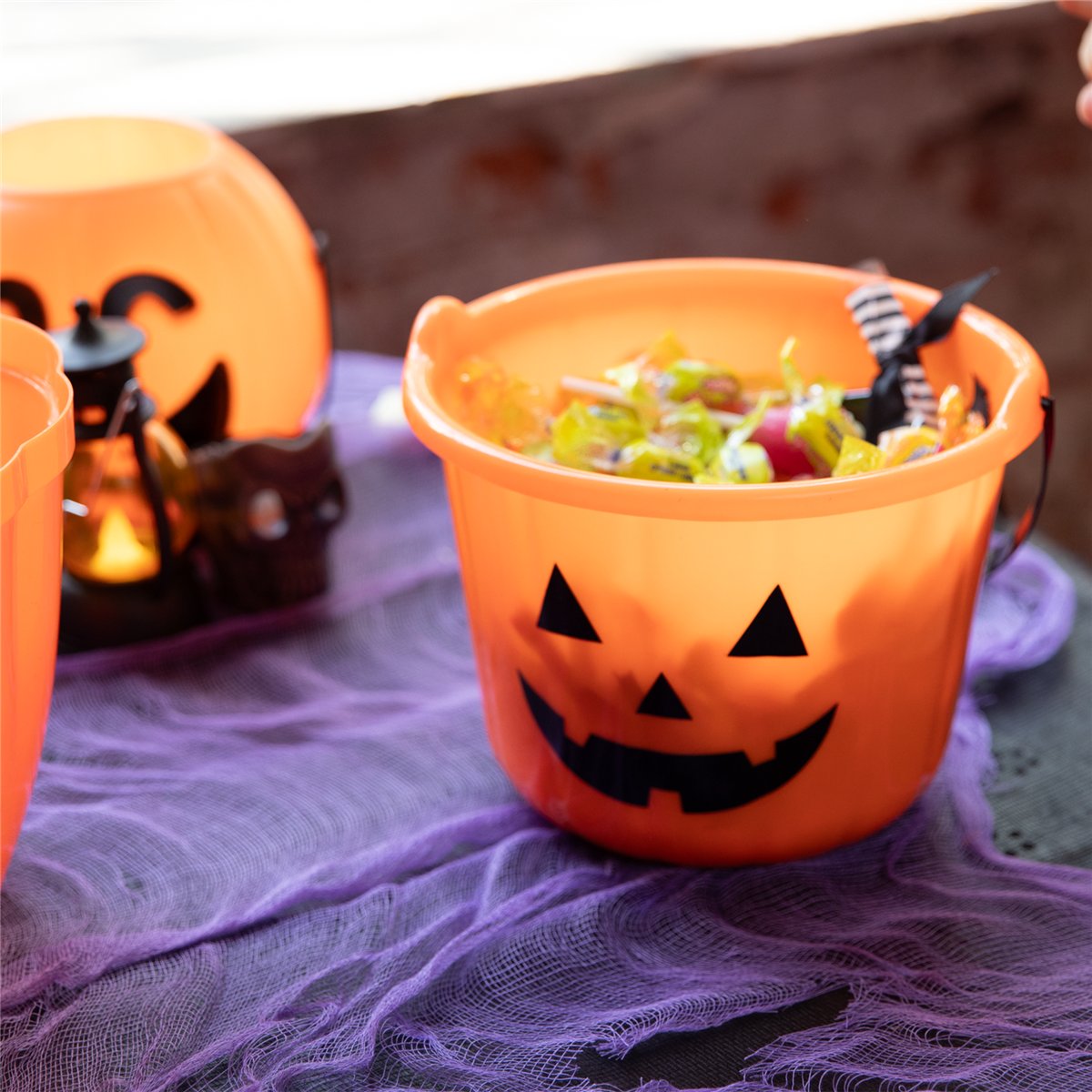 Halloween plastikspand Græskar til slik 27 cm høj Halloween plastikspand Græskar til slik 27 cm høj
